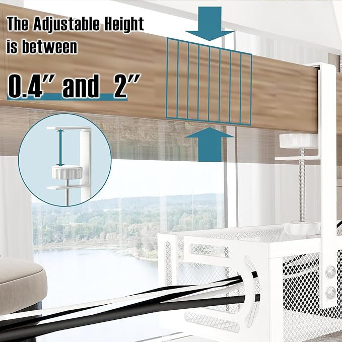 No Drill Under Desk Cable Management Tray, SONATURE 25.3" Cord Organizer for Table, Clamp Mount Desk Cable Management, Premium Carbon Steel Cable Organizer for Office, Home (White)