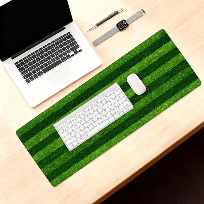 Large Mouse Pad Green Grass Stripes Non-Slip Rubber Long Gaming Desk Mat Big Computer Keyboard Mousepad Waterproof Protector Wristing Pad for Gaming Office Home Decorative 31.5 X 11.8 Inch
