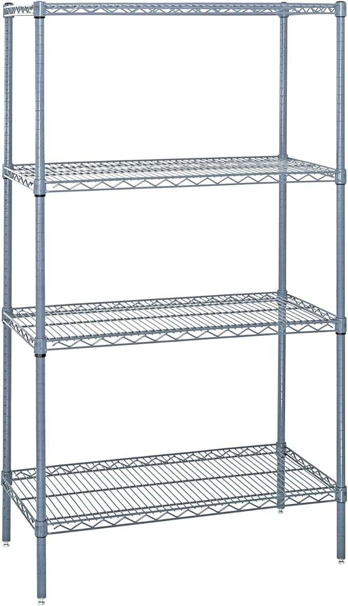 Quantum Storage Systems WR86-1448GY Wire Shelving 4 Shelf Wire Starter Units, 14" x 48" x 86", Gray Epoxy