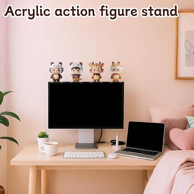 TBWHL 4pcs Acrylic Display Shelf, Computer Screen Display Stand for Anime Figure, Shelf Risers for Figures, Riser Stand for Decoration and Organizer for Desk, Computer Monitor Decor Figurines