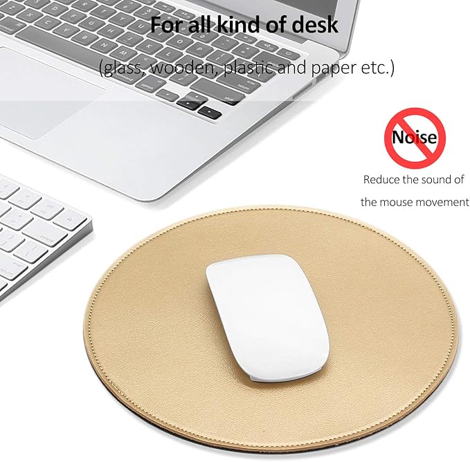 ProElife Mouse Pad for Computer Laptop Accessories, Anti Slip Cute Round Mouse Pad Waterproof PU Leather 8.66-Inch Circular Mousepad Stitched Edges Mat for Home Office School Gaming (Gold)