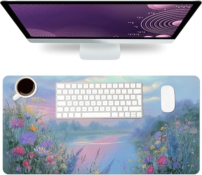 Desk Mat Large Mouse Pad, Non-Slip PU Leather Gaming Mousepad Keyboard Mouse Mats Desk Pads 27.5"x13.8" for Work Office Decor Gifts Watercolor Purple