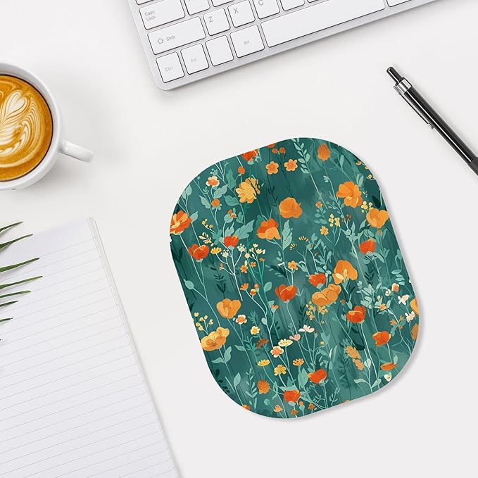 Small Mouse Pad, 6 x 7 Inch, Oval Mini Mouse Pad with Non-Slip Rubber Base for Laptop Wireless Mouse Keyboard Tray Mousepad, Flowers and Plants