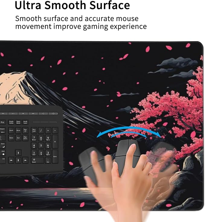 Extra XXXL Japanese Cherry Blossom Gaming Mouse Pad, Watercolor Mouse Pads Keyboard Mat, Stitched Edges Mousepad, Non-Slip Rubber Base Desk Mat for Office & Home (48x24 Inch)