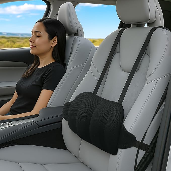 AceOrbit 2 Pcs Lumbar Support Pillow for Car Memory Foam for Low Back Pain Relief Adjustable Straps Back Support Pillow for Driving, Office Chair, Wheelchair,SUV, Truck, RV