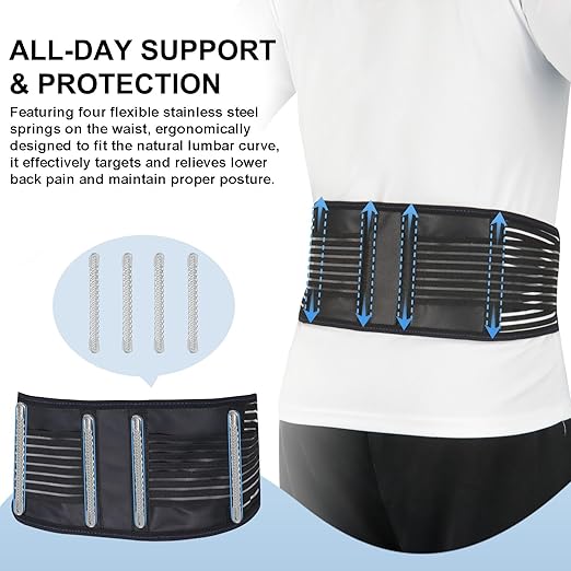 Back Brace for Lower Back Pain Relief, Lumbar Support Belt for Work for Men&Women with Magnet, 4 Reinforced Stays, Self Heating Adjustable Back Support for Sciatica, Herniated Disc, Scoliosis (Medium)