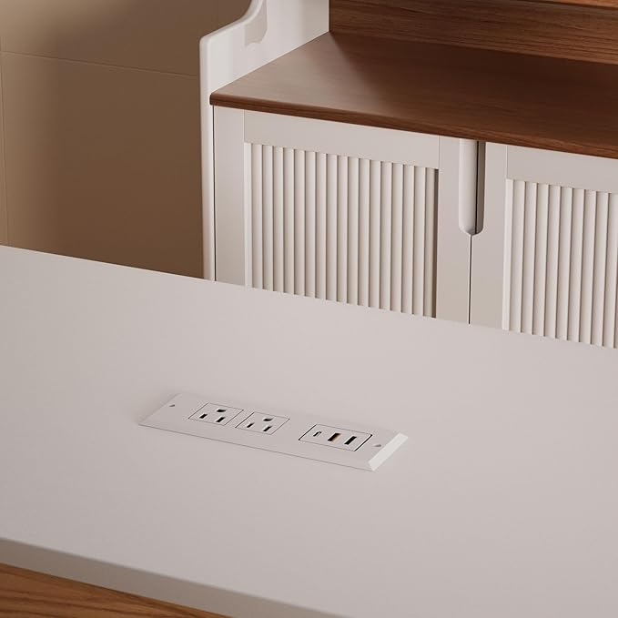 Recessed Power Strip - Set of 2,20W Fast Charging USB C Port and 18W USB-A Ports.Flush Mount Desk Outlet,Furniture Hidden Charging Station for End Table,Flat Plug,6.5 ft Extension Cord,White