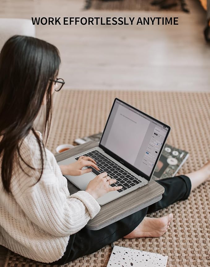 ZEAPTAC Portable Lap Laptop Desk with Pillow Cushion, Fits up to 15.6 inch Laptop, Lap Stand for Bed & Couch & Carpet, Book Tablet/Drawing Board/Computer Laptop Stand - Black Wood