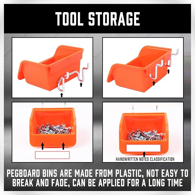HORUSDY 238 PCS Pegboard Hooks Assortment Kit – 16 Types Heavy Duty Pegboard Accessories with Bins – Fits 1/8 & 1/4 Inch Pegboard Metal Hooks for Garage, Workshop, and Tool Storage Organization