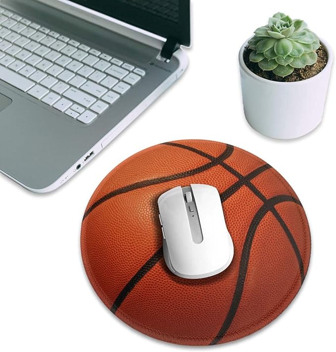 Basketball Round Mouse Pad Premium Textured Mouse Mat Washable Mousepads with Extended Stitched Edges Non Slip Rubber Base Small Mousepad 7.9 * 7.9 * 0.12 Inches