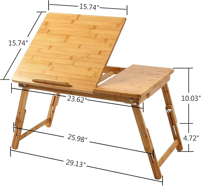 Laptop Desk Nnewvante Bamboo Bed Tray Adjustable Foldable Desk Bed Serving w' Tilting Drawer
