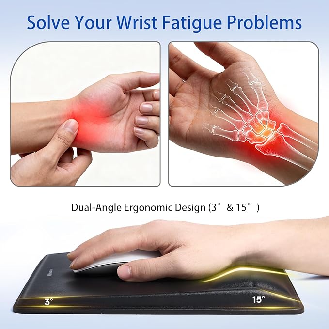 univo colors Pain Relief & Wrist Support Mouse Pad,Ergonomic Design with Contouring Memory Foam,High-Precision PU Surface,Non-Slip Base for Office/Gaming(Black)