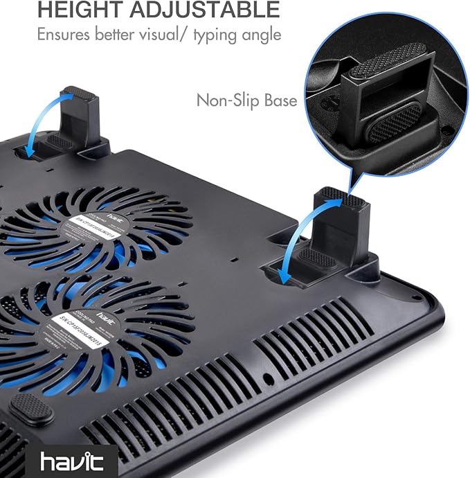 Havit HV-F2056 15.6-17 Inch Laptop Cooler Cooling Pad - Slim Portable USB Powered (3 Fans) (Blue)