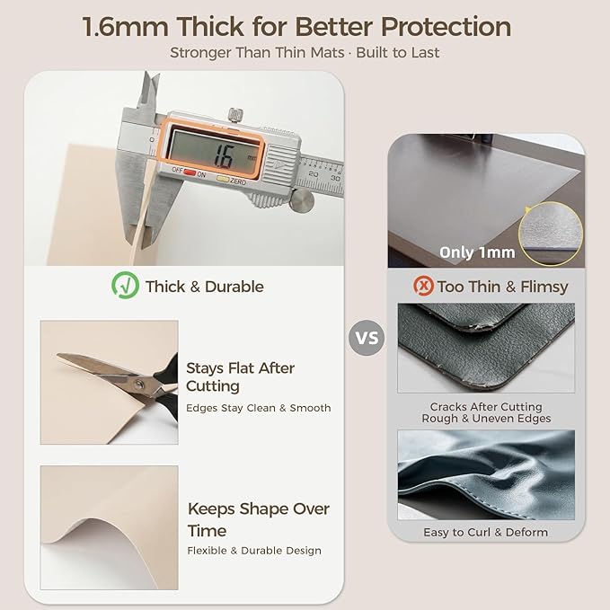 1.6mm Thick Leather 14x24 Inch Non-Slip Mat, Waterproof Countertop Protector, Standard Bedside Table/Nightstand Protector, Creamy White