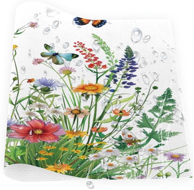 Placemats Set of 4 Heat-Resistant Rectangle Place Mats Grass Flower Floral Washable Plastic PVC Dining Table Mat Non-Slip Wipeable Woven Vinyl Placemat for Kitchen Patio Table Decor