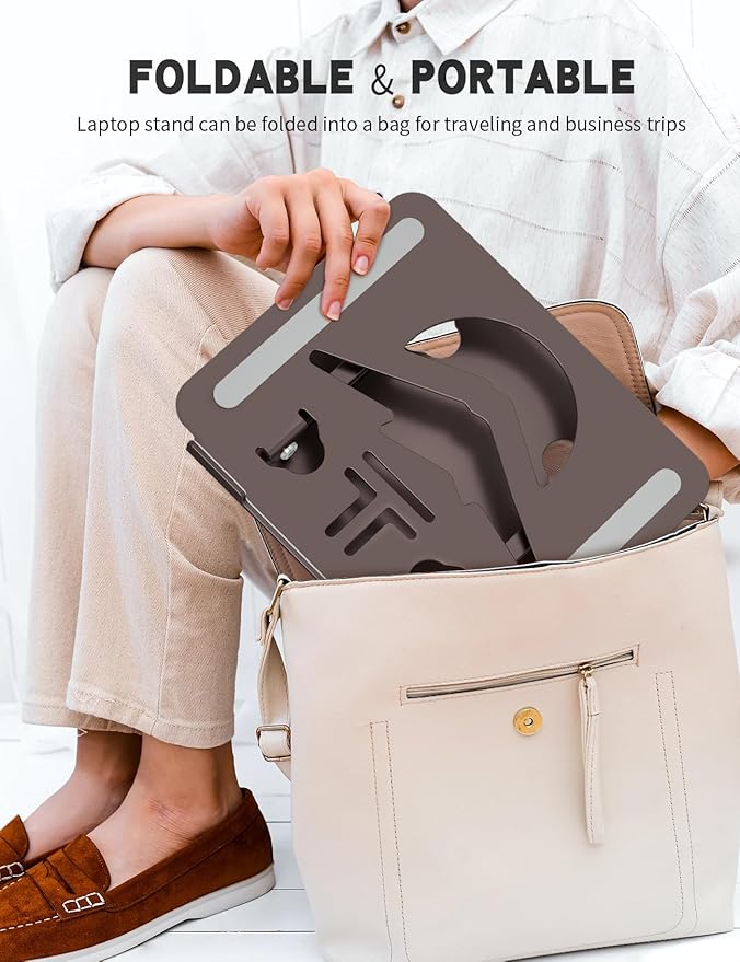 Laptop Stand, Ergonomic Adjustable Computer Stand for Collaborative Work, Foldable and Portable Heat Sink Computer Stands, Fits up to 16-inch Laptops (Coffee Brown)
