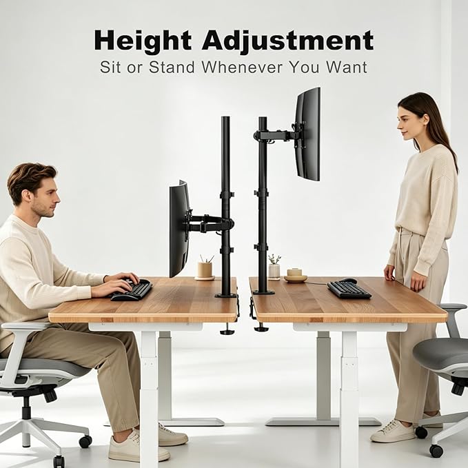 Suptek Dual Monitor Desk Mount, Adjustable Dual Monitor Arm for 2 Computer Screens up to 27 inch, Extra Tall 31.5" Pole Dual Monitor Stand for Desk, Holds up to 22 lbs(MD6842)