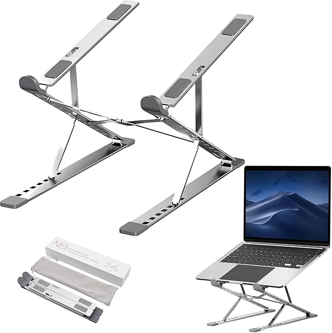 Adjustable Laptop Stand, Foldable Aluminum for 10-17” Laptops, Ergonomic Silver