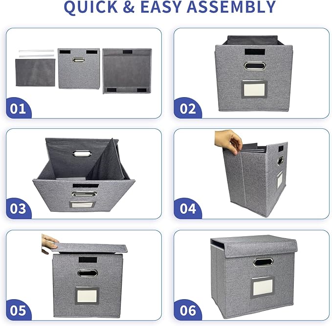 2 Pack Hanging File Folder Box with Lid, Durable Letter Size Filing Storage Box, Sturdy File Holder with Cardboard Support PVC Rails for Office Home Organizer, Gray