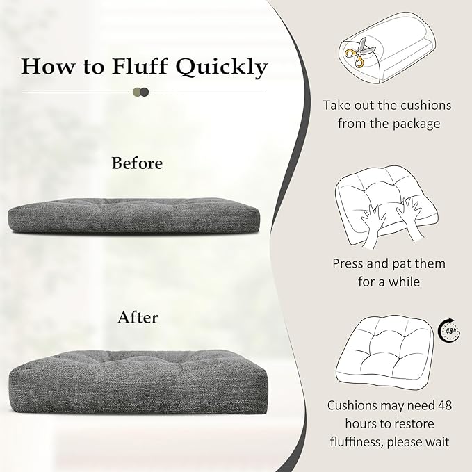 downluxe Chair Cushions for Dining Chairs 4 Pack, Tufted Indoor Chair Pads with Non-Slip Bottom, U-Shaped Kitchen Chair Cushions, 17"x17"x4", Dark Grey