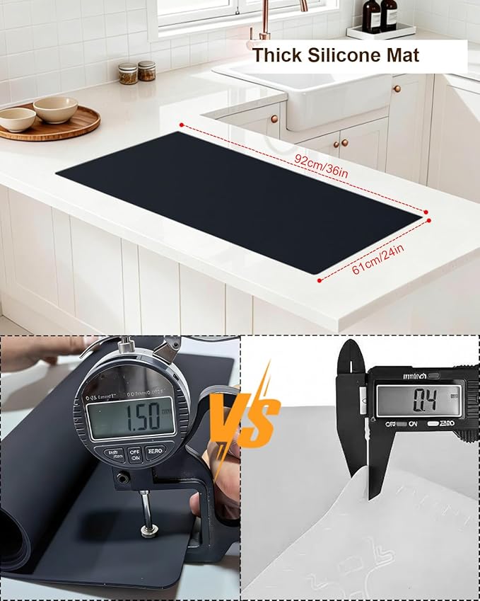 Large Crafting Silicone Mat, 24"x36" x1.5MM Inch Artist Work Mat for Jewelry Making, Epoxy Resin, Painting, Scrapbooking, Heat Resistant Nonstick Surface and Table Protector for DIY, Black