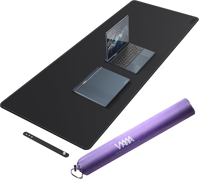 Vyaaa 55" x 24" PU Leather Desk Mat, Large Mouse Pad, Desktop Protector Cover, Writing Pad and Blotter, Desk Mats on top of Desks for Home or Office (Black)
