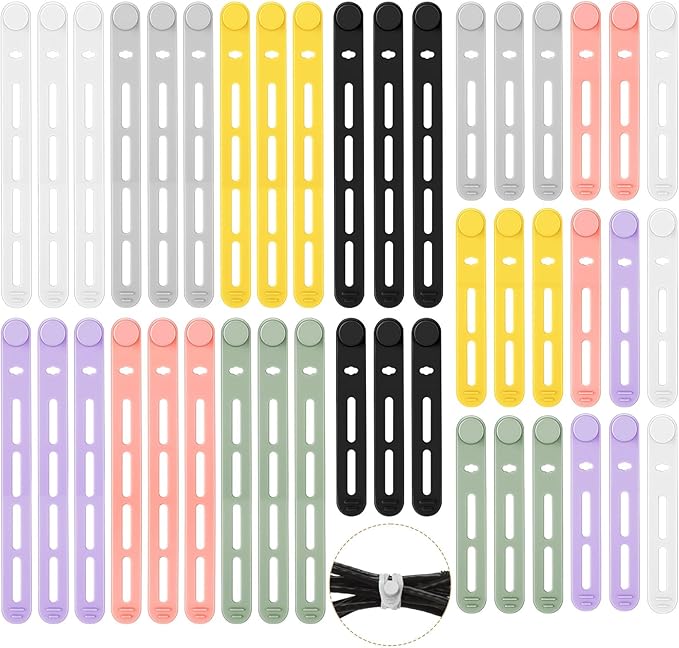 Tellegloww 42 Pcs Silicone Cable Ties Reusable Cord Organizer Adjustable Data Cable Wraps for Earphone Phone Charger Computer Cord Management Straps Travel Essentials(Multicolor,3.15 Inch, 5.12 Inch)