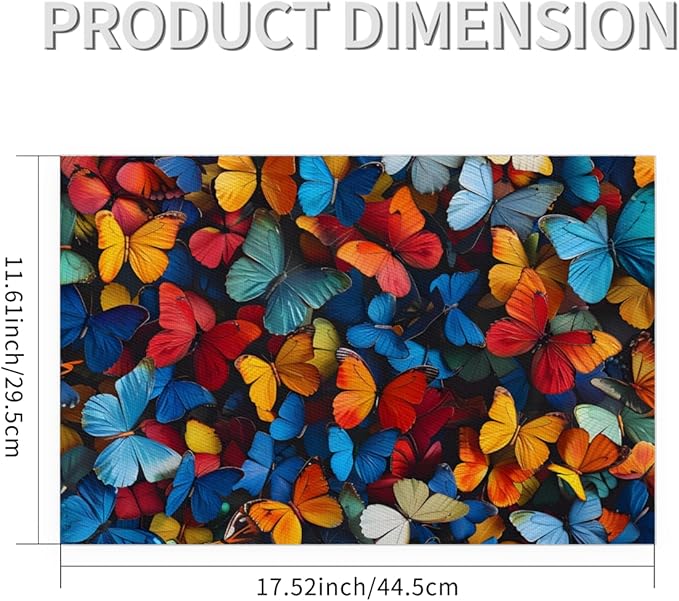 Placemats Set of 4 Heat-Resistant Rectangle Place Mats Vintage Art Butterfly Washable Plastic PVC Dining Table Mat Non-Slip Wipeable Woven Vinyl Placemat for Kitchen Patio Table Decor