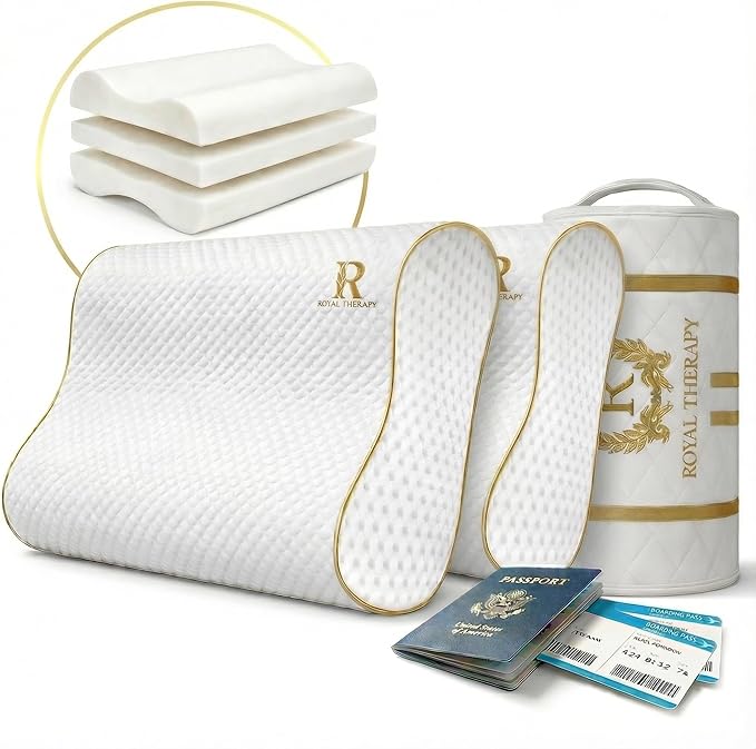 Royal Therapy 2-Pack Travel Memory Foam Pillow, Camping, Cervical for Pain, Contour, Pillow for Neck and Shoulder, Neck