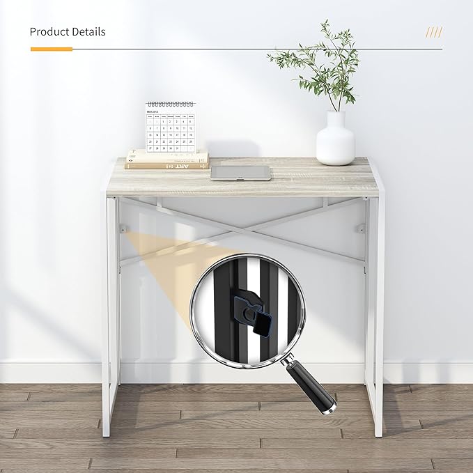 Lutown-Teen Small Folding Desk 32 inch, No Assembly Required Small Office Desk, Writing Gaming Computer Camping Desk, Beige