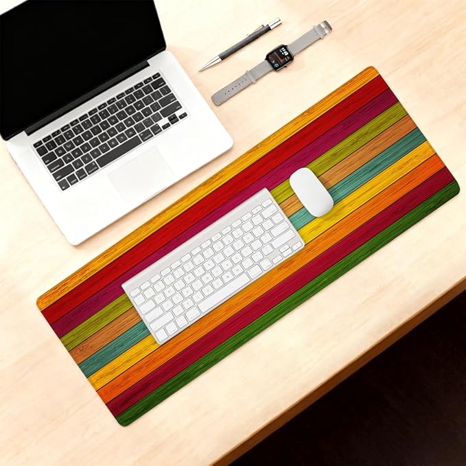 Large Mouse Pad Gay Rainbow Wood Non-Slip Rubber Long Gaming Desk Mat Big Computer Keyboard Mousepad Waterproof Protector Wristing Pad for Gaming Office Home Decorative 31.5 X 11.8 Inch