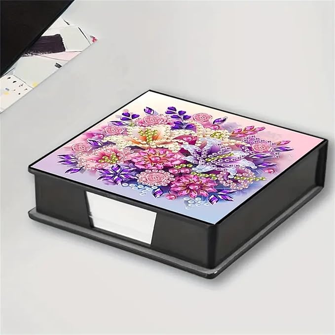 Flower Diamond Painting Kit Note Box,Memo Paper Storage Box Diamond Art,Sticky Note Holder Diamonds Art,Diamonds Painting Memo Pad For Office Desk. (flower)