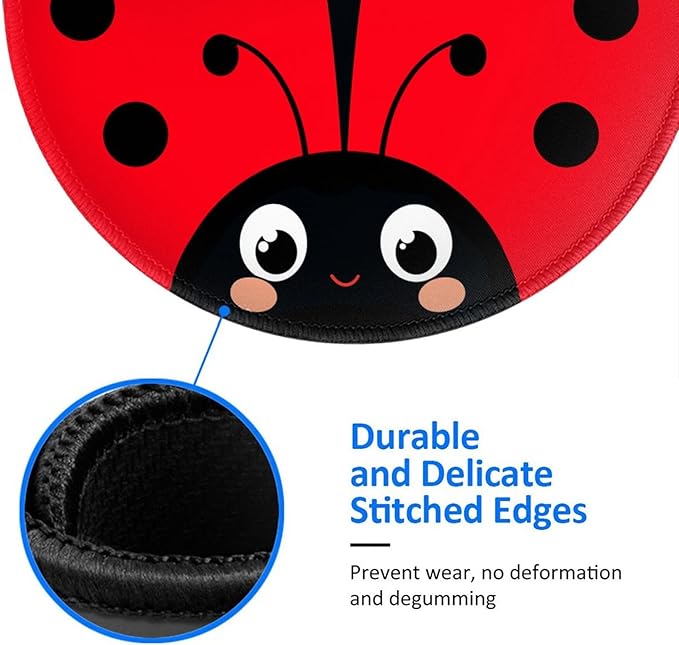 Cute Red Animal Round Mouse Pad Premium Textured Mouse Mat Washable Mousepads with Extended Stitched Edges Non Slip Rubber Base Small Mousepad 7.9 X 7.9 X 0.12 Inches