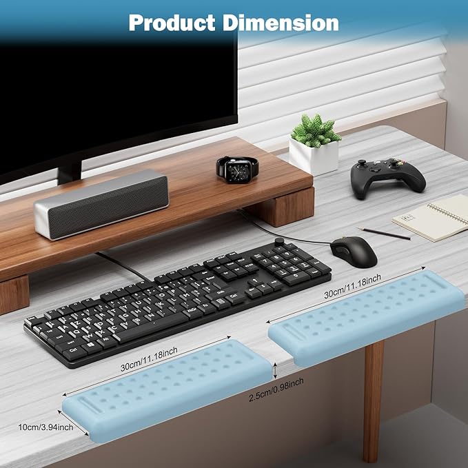 Leolee L-Shaped Desk Elbow Pads for Desk, Blue Memory Foam Arm Rest for Desk with Non-Slip Base, Ergonomic Desk Edge Cushion, Wrist Rest for Computer Keyboard, Typing, Office, Home (2 Piece)