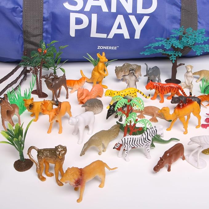 zoneree Sand Tray Therapy Portable Starter Kit: Foldable Professional Therapy Sandbox with 205 Sandtray Miniatures (Including Record Form)