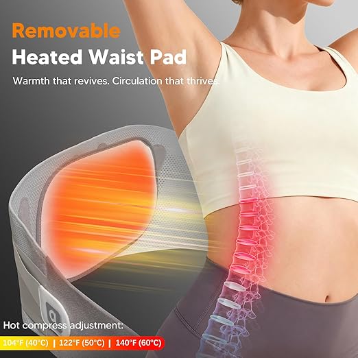 arboleaf Heated Lumbar Brace Back Support Belt with Heat Pad & Dual Support for Lower Back Pain - Adjustable for Men, Women, Work & Home Use Size L (Waist 32"-36")