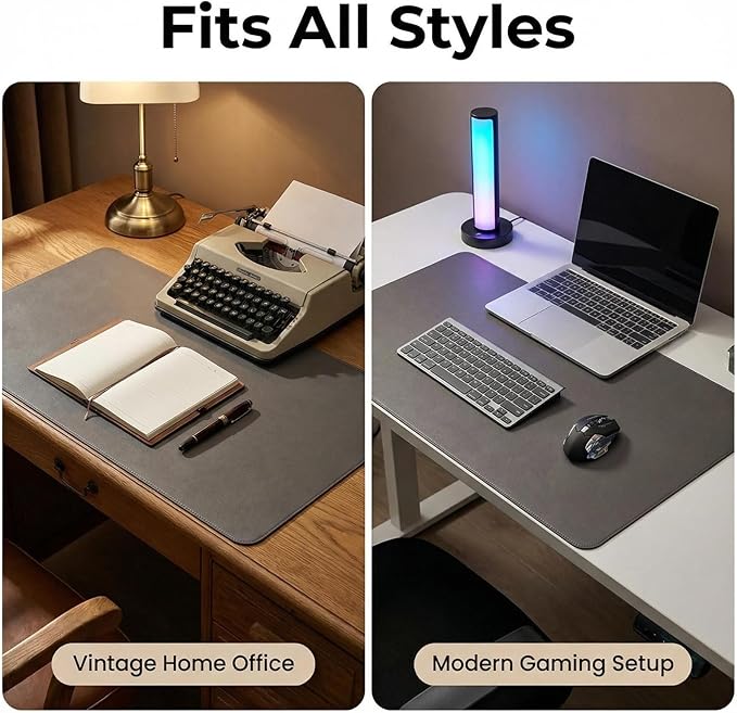 Desk Pad, 27.58'' x 35.85'' PU Leather Non-Slip Desk Mat Mouse Pad for Desktop, Waterproof Laptop Computer Writing Mat for Office, Home, Work, Dark Gray