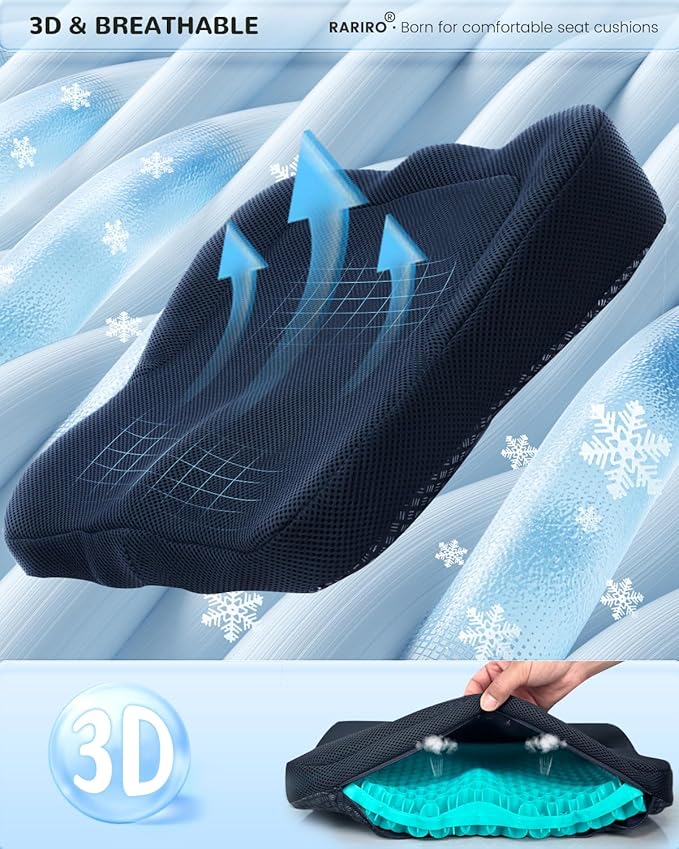 Gel Seat Cushion for Long Sitting(Enlarged & Thickened), Cooling Pressure Relief Seat Cushion for Wheelchair, Driving, Kayak, Office Desk Chair Seat Pad Gel for Heavy People[Green-2.75" Thick]