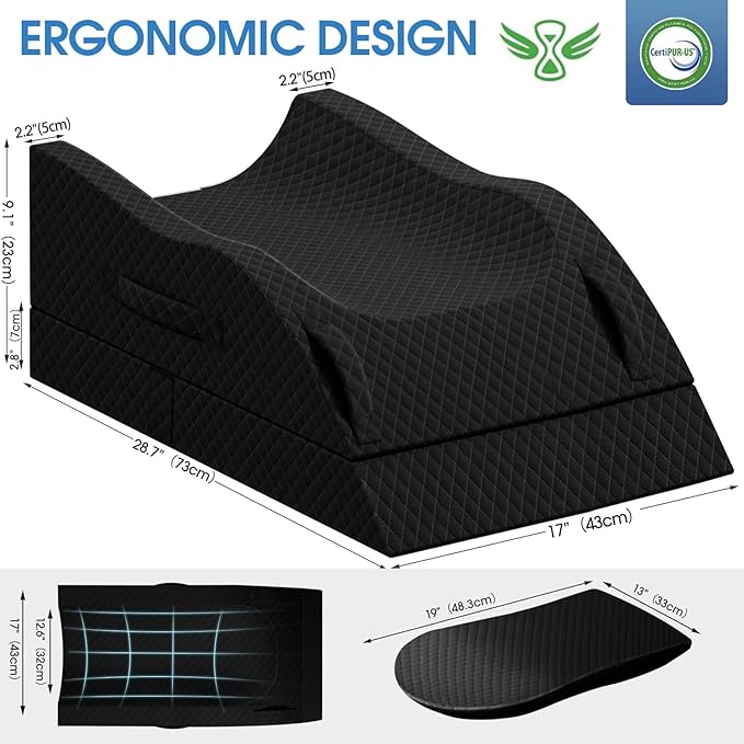 TranquilRelax Leg Pillow, Leg Elevation Pillow with Pad and Memory Foam, Height Adjustable Bolster Pillow for Legs, Leg Pillow Elevation Blood Circulation, for Post-Surgery, Full Black