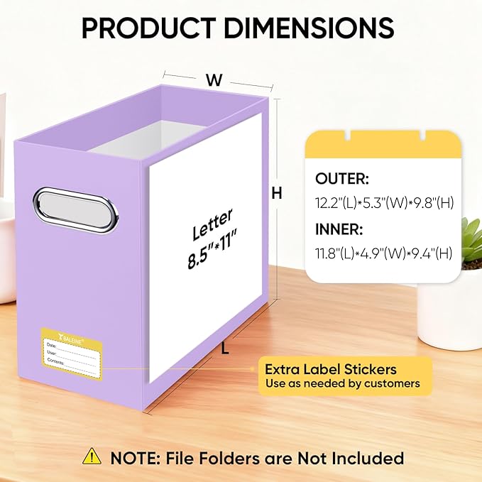BALEINE File Organizer Box, Cardboard File Folder Organizer with Handle for Letter Size, Portable Collapsible Hanging Filing Box for Home Office Document Storage (8 Pack, Lavender)
