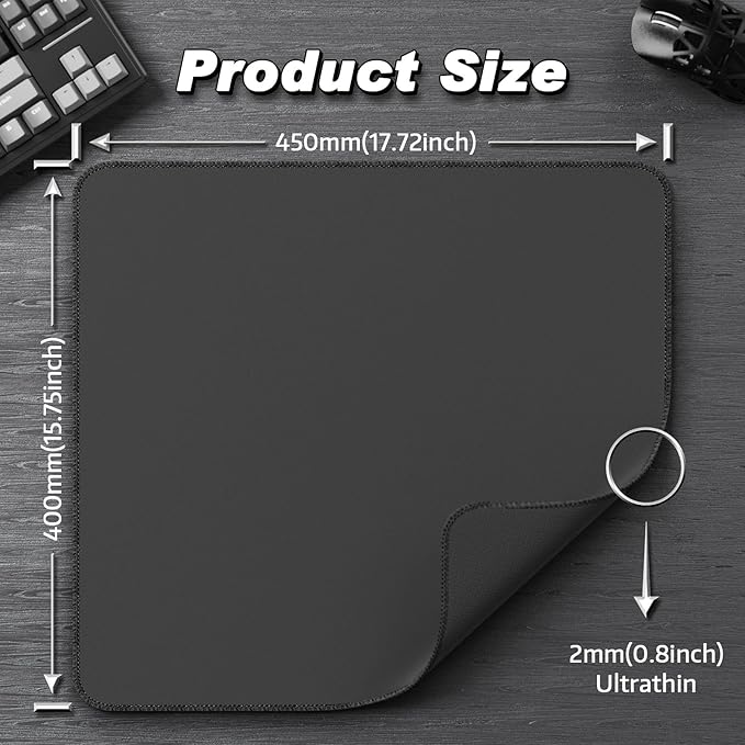 ATTACK SHARK CM02 Gaming Mouse Pad for Esports Speed Large Mouse mats for Desk Waterproof Surface Stitched Edges and Anti-Slip Rubber Base Size L Laminate 17.72” x 15.75” x 0.16” Black