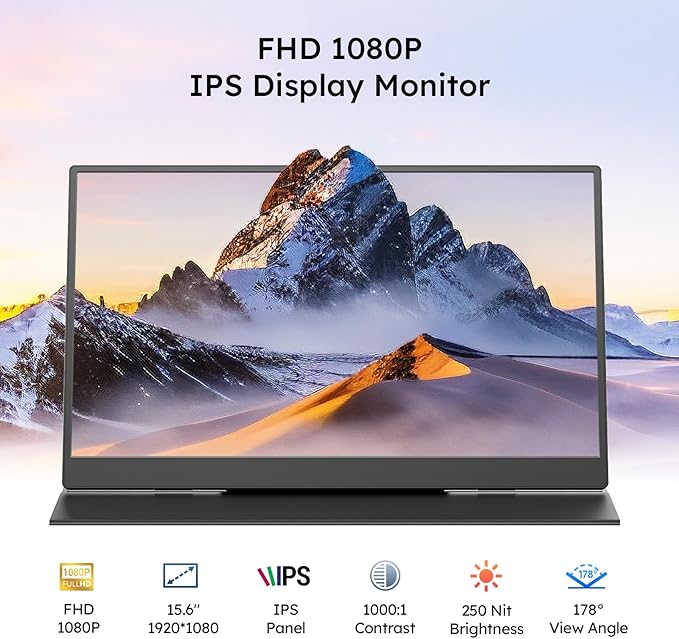 Dopesplay Portable Monitor with Carry Case, 15.6" FHD 1080P IPS Travel Monitor for Laptop, Foldable Stand Included USB-C Screen Extender for Laptop Mac PC Phone Xbox PS4/5 Switch