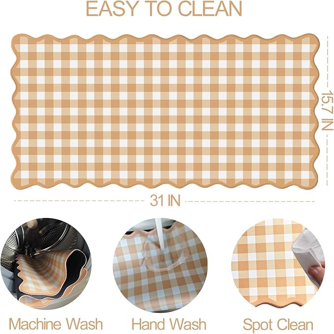 Scalloped‌ Orange Checkered Gingham Desk Mat Cute Pastel Large Mouse Pad Kawaii Cottagecore ‌Vintage‌ Rustic Keyboard Pad Computer Mat for Desktop Aesthetic Cozy Office Desk Decor