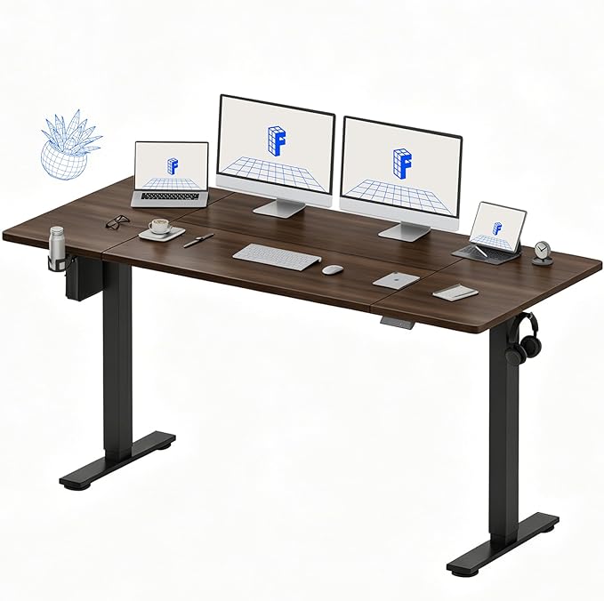 FLEXISPOT 79x32 Inch Electric Large Standing Desk for Home & Office, Spacious Splice Board Desk with Cable Management & Organizer, Cup Holder & Hook, Black Walnut