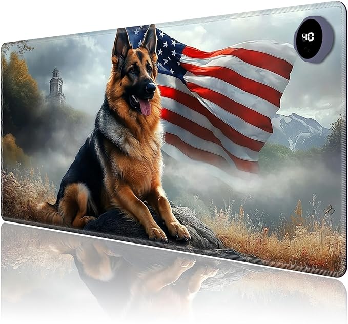 Heated Mouse Pad,Warm Desk Pad with 3 Levels Heating & 3 Hours Auto Shut-Off, PU Leather Heated Desk Pad Warmer Pad for Home Office - 31.5 x 13 inch,German Shepherd Flag
