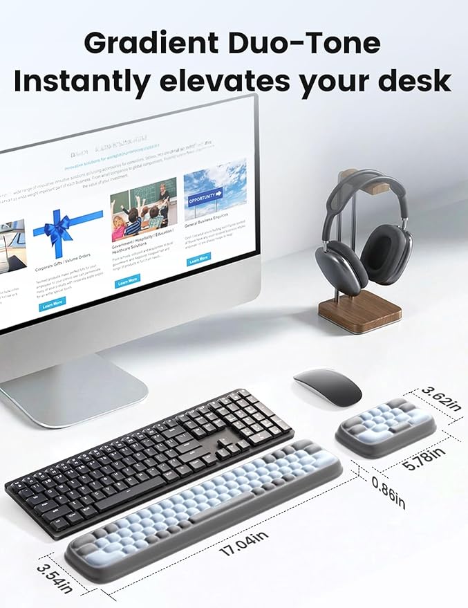 Meatanty Keyboard Wrist Rest and Mouse Rest Set, Ergonomic Computer Wrist Pad, Memory Foam Typing Support for Desk, Hand Palm Arm Rest Office Gaming Accessories, Carpal Tunnel Pain Relief Cushion