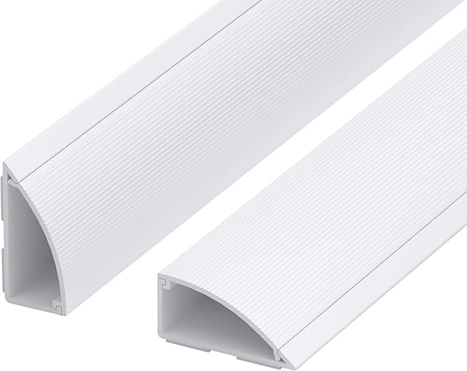 ZhiYo 10ft Floor Cord Cover for Corner, Large Cord Hider for 3-5 Cords, Self-adhesives PVC Wire Cover for Baseboard/Floor/Wall Cable Management, White Cable Raceway, 0.8in x 1.8in, 3 x L3.3ft