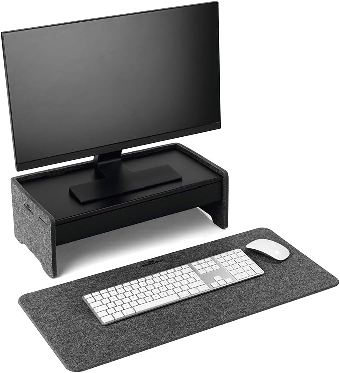 Durable Effect Soft Felt Office Desk Mat - 27.5" x 13" Inches - Gray Desk Pad Mat with Phone Holder Made of Recycled PET Flet - Foldable and Portable
