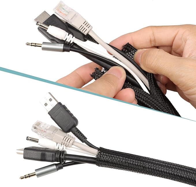10ft PET Braided Cable Sleeve 2/3 inch(16mm) Wire Protector Cable wrap Wire Covers for Cords Cable Sleeves Cord Management Cable Management Sleeve(Black)