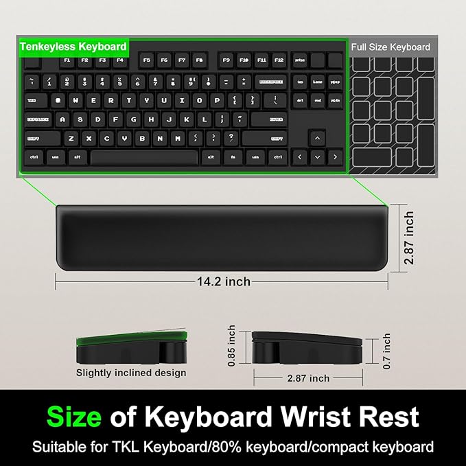 VICHYIE Keyboard Wrist Rest with Cleaner Kit, Wrist Pad for Tenkeyless Keyboard, Typing Pain Relief, Multi-Functional Cleaning Kit for Earbuds, Phones, Desk Accessories for Home & Office (Black)